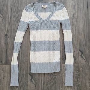 Arizona Striped Vneck Ribbed Sweater XS